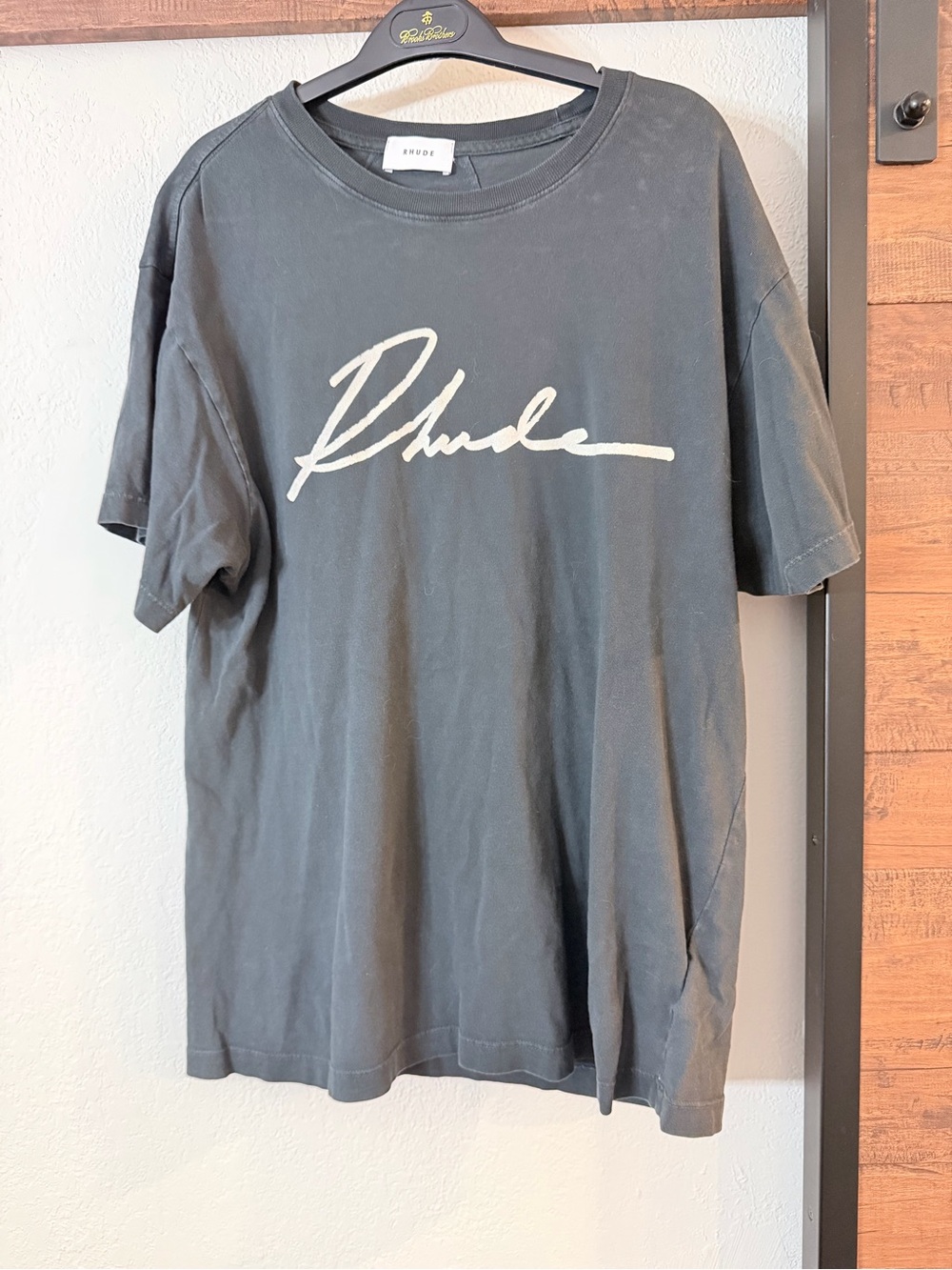 Rhude Black Short-Sleeve Logo Tee with Cream Script